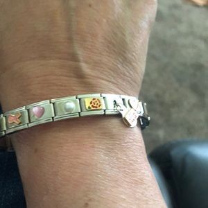 Italian Charm Bracelet with MOM BREAST CANCER 6 Charms Starter Bracelet 18 Link